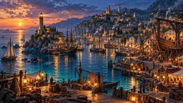 O porto ao entardecer